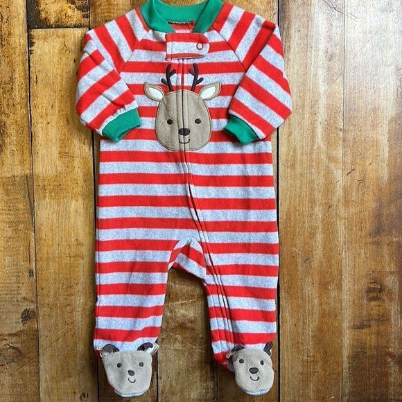 Baby size 3 months Carters Winter Holiday Pajamas fleece sleeper Christmas reind - Picture 2 of 5
